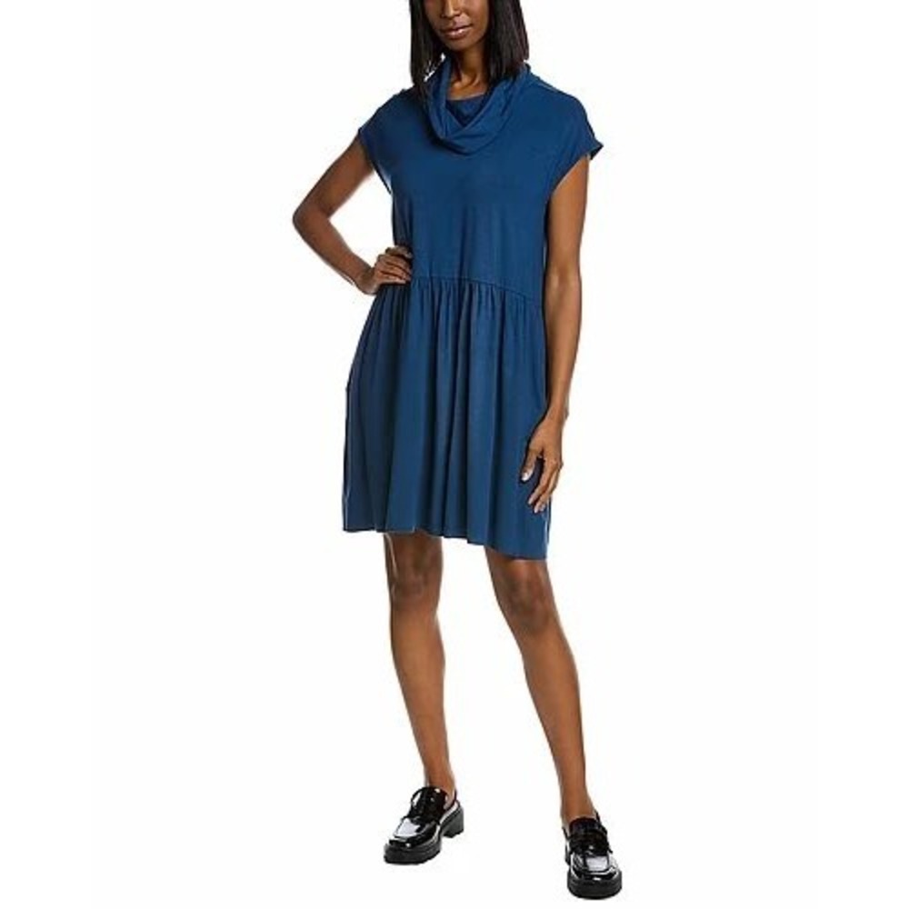 Lilla P Women's L Shift Dress Blue Cowl Neck Viscose Spandex NEW